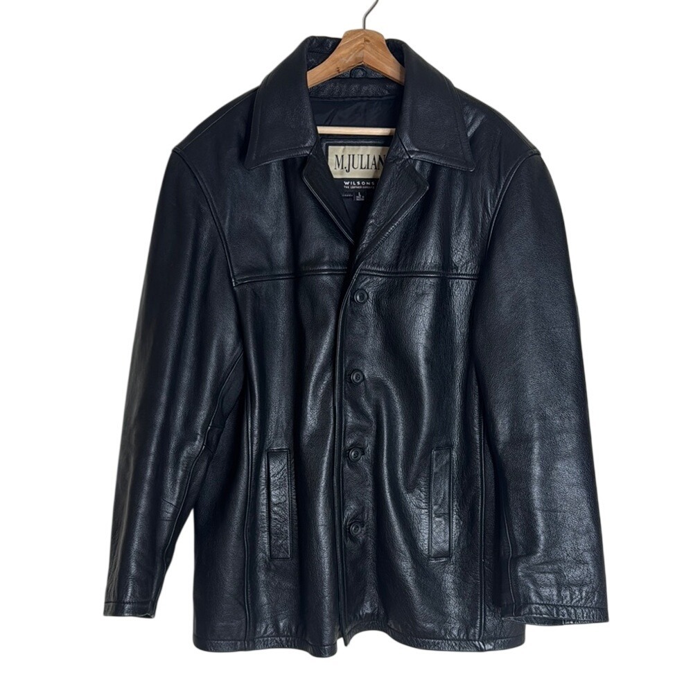 Wilsons M. Julian Men's Vintage Leather Button Down Coat Black Size L